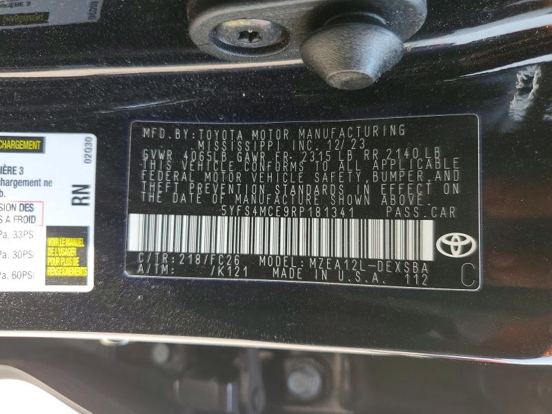 2024 Toyota Corolla მანქანა იყიდება აუქციონზე, vin: 5YFS4MCE9RP181341, აუქციონის ნომერი: 58295406