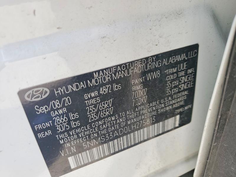 55741926 :رقم المزاد ، 5NMS33AD0LH275813 vin ، 2020 Hyundai Santa Fe مزاد بيع