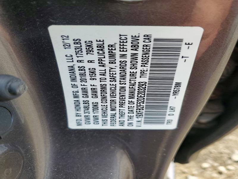 Продаж на аукціоні авто 2013 Honda Civic, vin: 19XFB2F52DE203293, номер лоту: 57720506