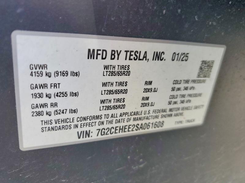 57438226 :رقم المزاد ، 7G2CEHEE2SA061608 vin ، 2025 Tesla Cybertruck مزاد بيع