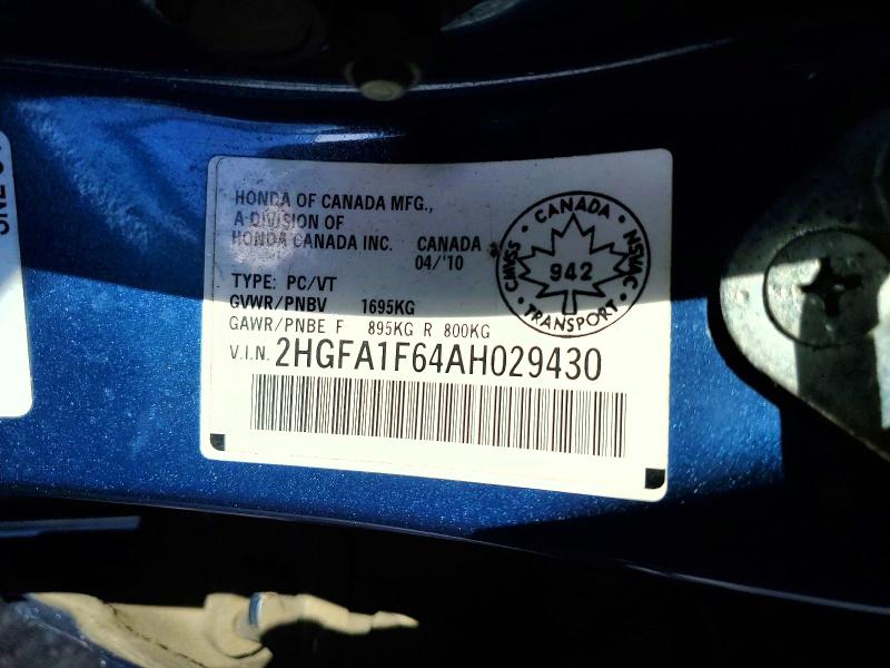 Продажа на аукционе авто 2010 Honda Civic, vin: 2HGFA1F64AH029430, номер лота: 57479776