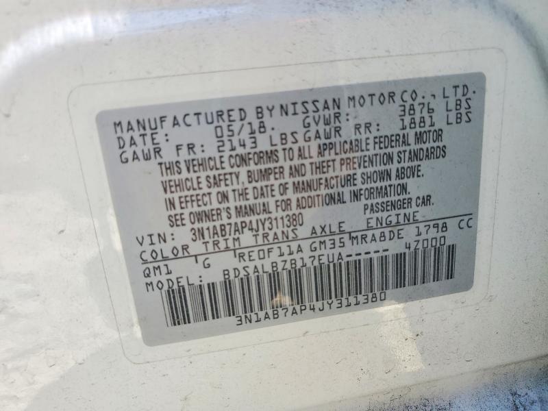 58491166 :رقم المزاد ، 3N1AB7AP4JY311380 vin ، 2018 Nissan Sentra مزاد بيع