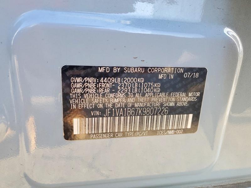 Продажа на аукционе авто 2019 Subaru Wrx, vin: JF1VA1B67K9807226, номер лота: 57543886