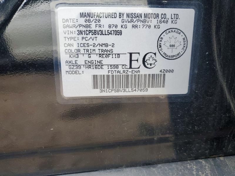 Продажа на аукционе авто 2020 Nissan Kicks, vin: 3N1CP5BV3LL547059, номер лота: 55160466