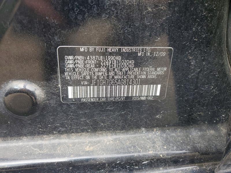 Aukcja sprzedaży 2010 Subaru Impreza, vin: JF1GH7G65AG814301, numer aukcji: 57447086