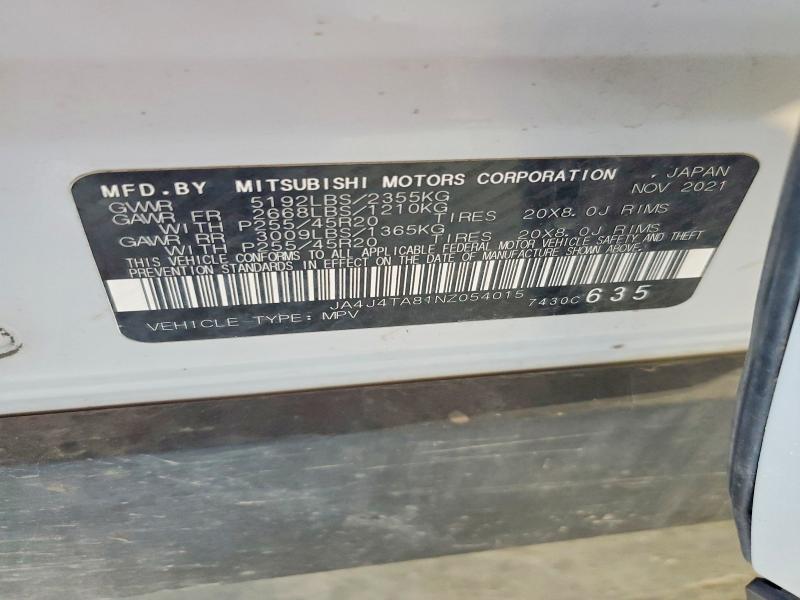 59158256 :رقم المزاد ، JA4J4TA81NZ054015 vin ، 2022 Mitsubishi Outlander مزاد بيع