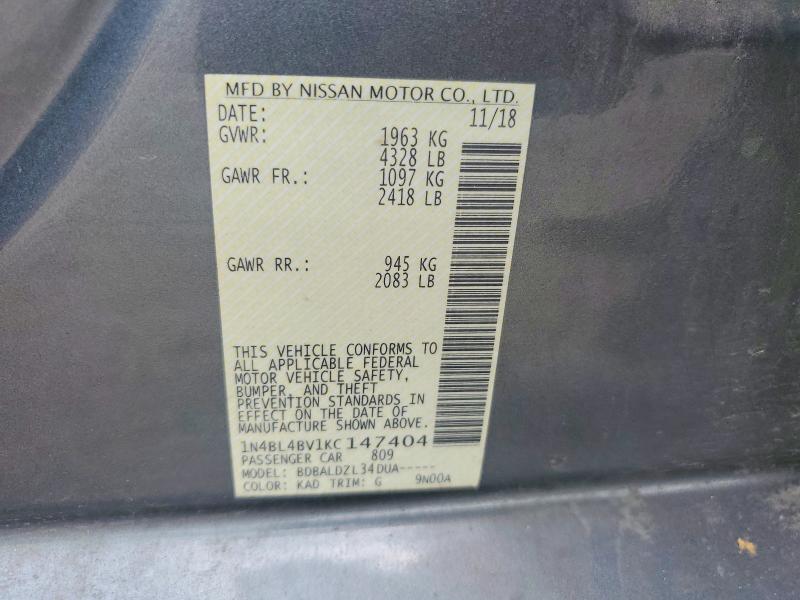 Aukcja sprzedaży 2019 Nissan Altima, vin: 1N4BL4BV1KC147404, numer aukcji: 56989906
