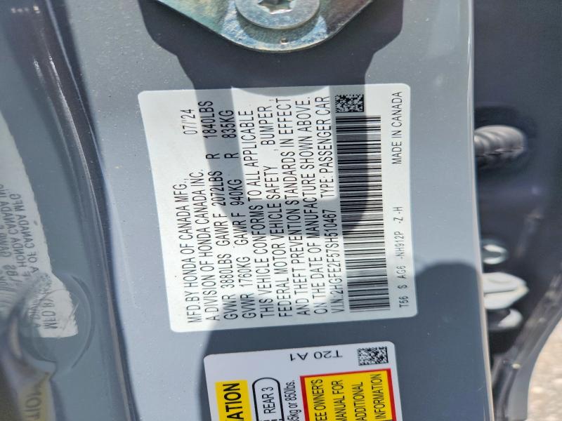 Продажа на аукционе авто 2025 Honda Civic, vin: 2HGFE2F57SH510467, номер лота: 55857596