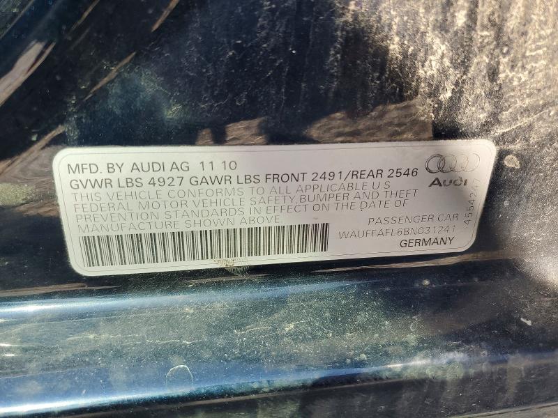 2011 Audi A4 მანქანა იყიდება აუქციონზე, vin: WAUFFAFL6BN031241, აუქციონის ნომერი: 56308906