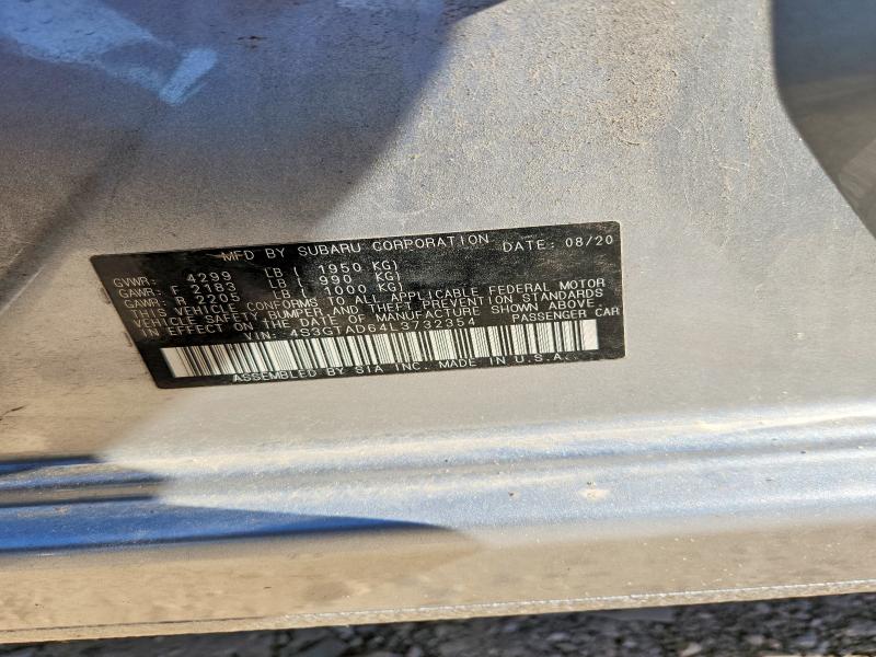55397586 :رقم المزاد ، 4S3GTAD64L3732354 vin ، 2020 Subaru Impreza مزاد بيع