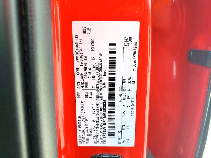 2021 Ford F150 მანქანა იყიდება აუქციონზე, vin: 1FTEW1EP1MKE63825, აუქციონის ნომერი: 56858806