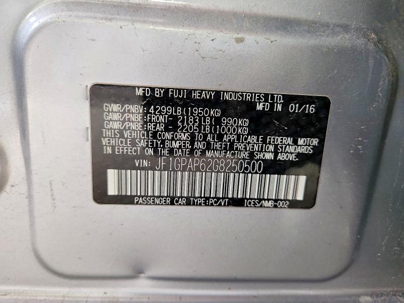 Aukcja sprzedaży 2016 Subaru Impreza, vin: JF1GPAP62G8250500, numer aukcji: 56342246