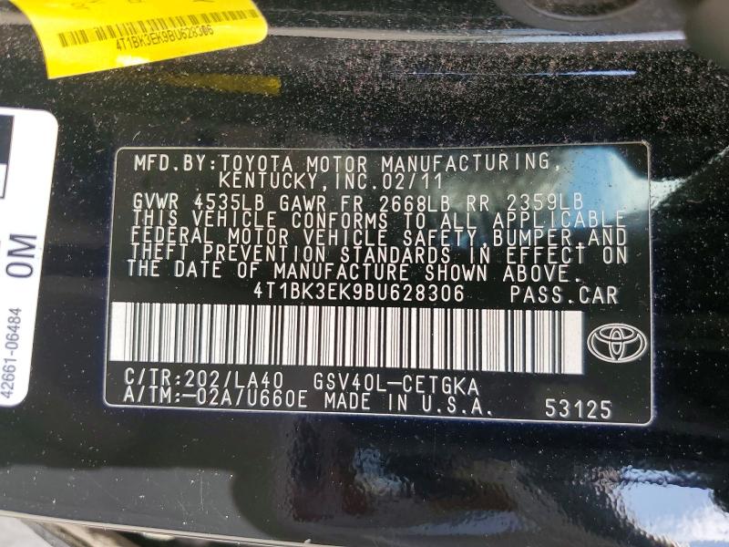 2011 Toyota Camry მანქანა იყიდება აუქციონზე, vin: 4T1BK3EK9BU628306, აუქციონის ნომერი: 57346456
