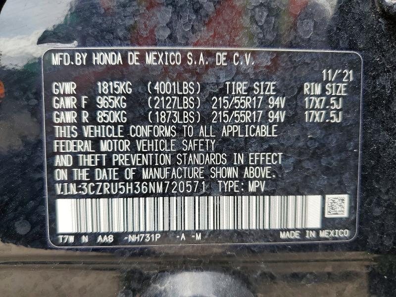 2022 Honda Hr-v მანქანა იყიდება აუქციონზე, vin: 3CZRU5H36NM720571, აუქციონის ნომერი: 55503106