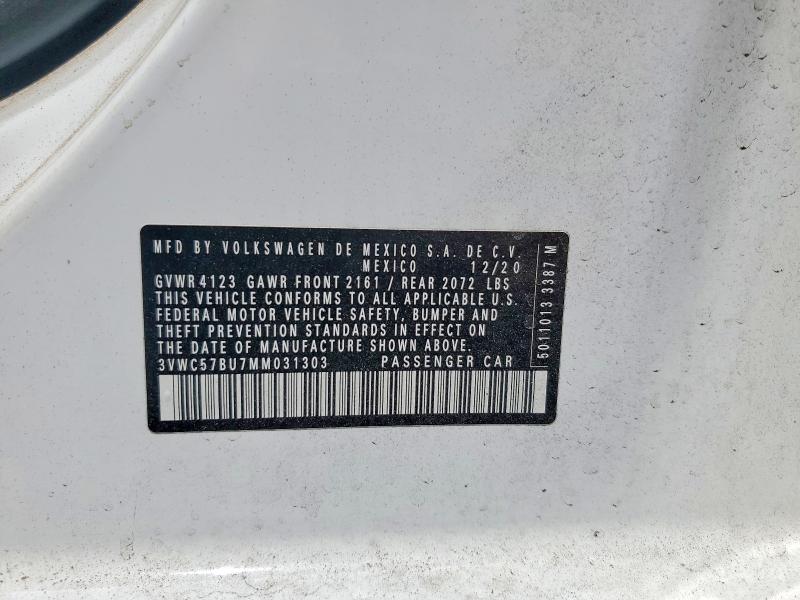 2021 Volkswagen Jetta მანქანა იყიდება აუქციონზე, vin: 3VWC57BU7MM031303, აუქციონის ნომერი: 58917196