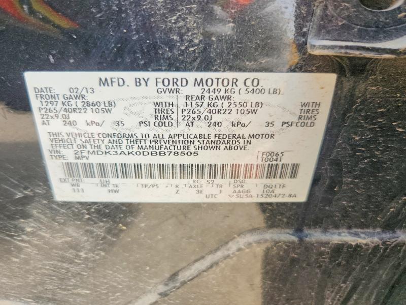 Продаж на аукціоні авто 2013 Ford Edge, vin: 2FMDK3AK0DBB78505, номер лоту: 55646296