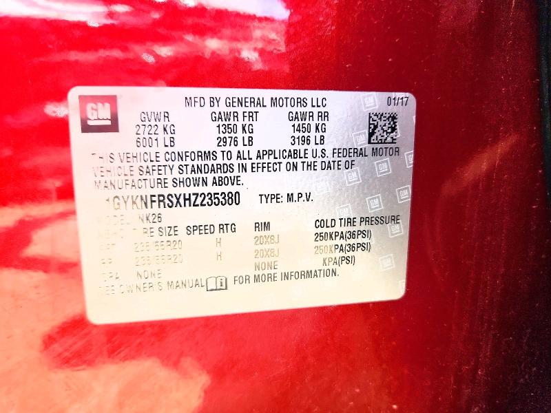 2017 Cadillac Xt5 მანქანა იყიდება აუქციონზე, vin: 1GYKNFRSXHZ235380, აუქციონის ნომერი: 58066546