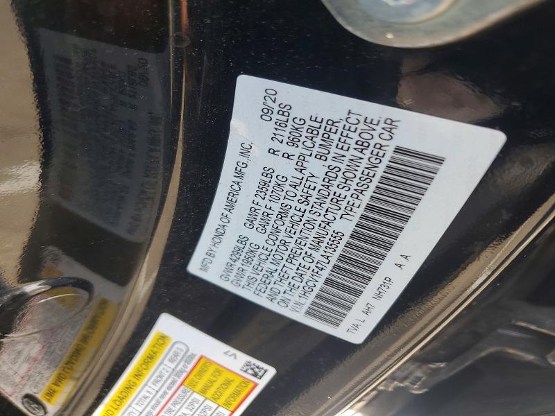 Aukcja sprzedaży 2020 Honda Accord, vin: 1HGCV1F47LA135555, numer aukcji: 58559966