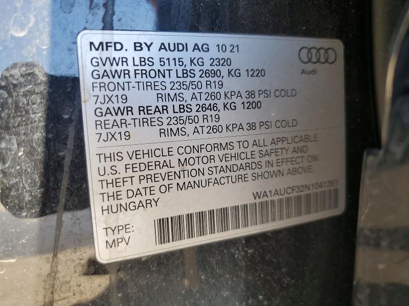 Продаж на аукціоні авто 2022 Audi Q3, vin: WA1AUCF32N1041351, номер лоту: 56063116