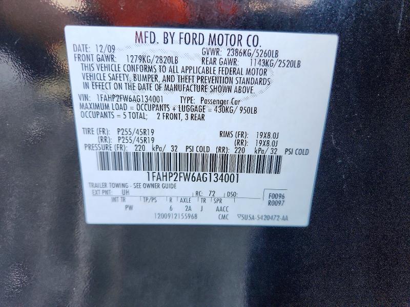 56131016 :رقم المزاد ، 1FAHP2FW6AG134001 vin ، 2010 Ford Taurus مزاد بيع