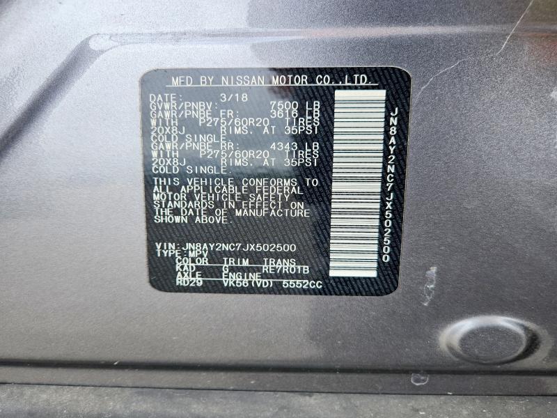 Продажа на аукционе авто 2018 Nissan Armada, vin: JN8AY2NC7JX502500, номер лота: 58110206