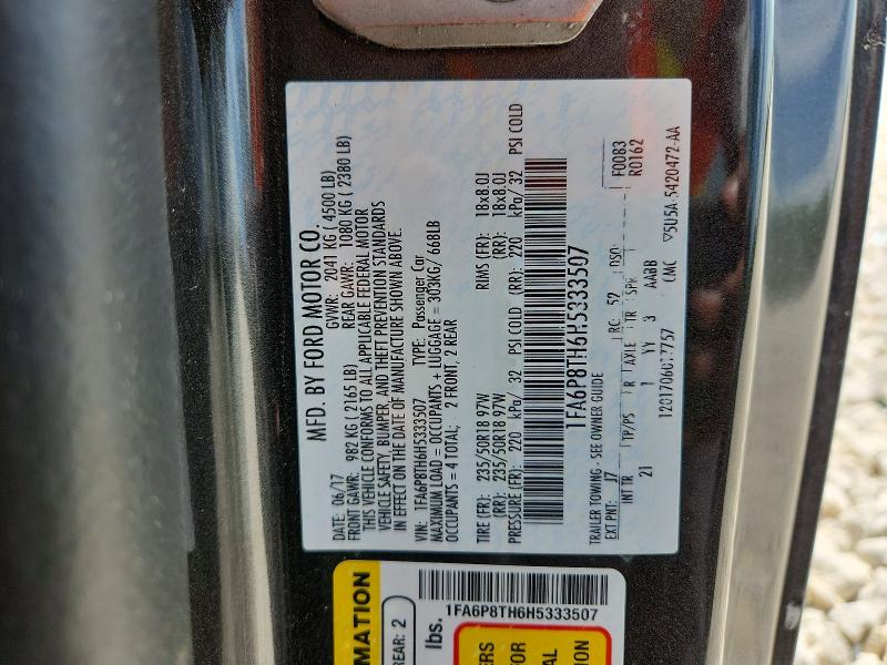 Продажа на аукционе авто 2017 Ford Mustang, vin: 1FA6P8TH6H5333507, номер лота: 58960446