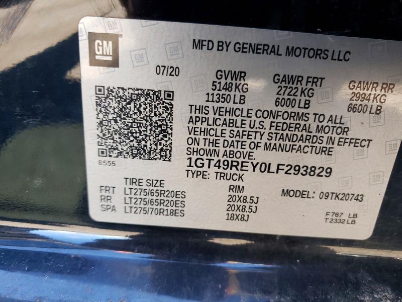 2020 Gmc Sierra მანქანა იყიდება აუქციონზე, vin: 1GT49REY0LF293829, აუქციონის ნომერი: 56978886