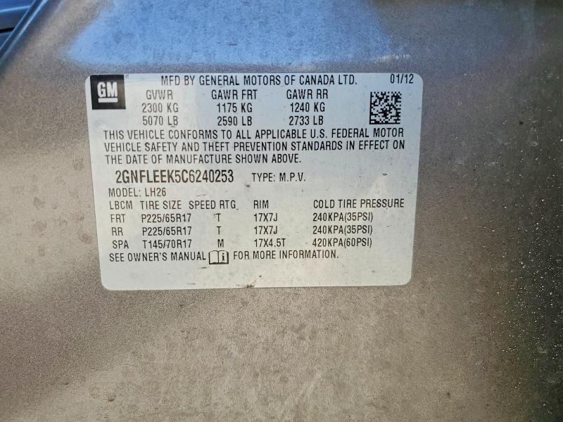 2012 Chevrolet Equinox მანქანა იყიდება აუქციონზე, vin: 2GNFLEEK5C6240253, აუქციონის ნომერი: 57783596