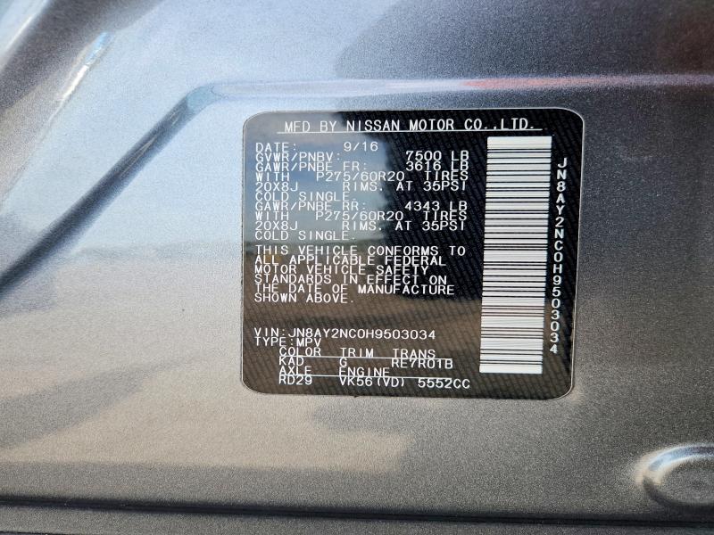 56304726 :رقم المزاد ، JN8AY2NC0H9503034 vin ، 2017 Nissan Armada مزاد بيع