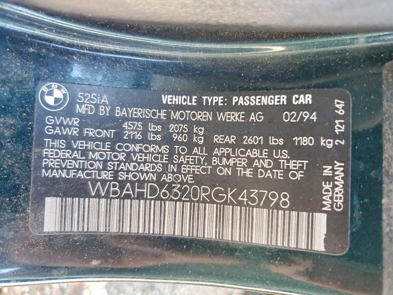 Aukcja sprzedaży 1994 Bmw 525, vin: WBAHD6320RGK43798, numer aukcji: 58584996