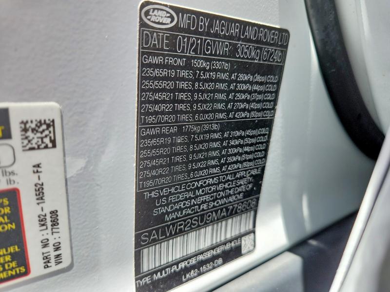 Продажа на аукционе авто 2021 Land Rover Range Rover Sport, vin: SALWR2SU9MA778608, номер лота: 57822626