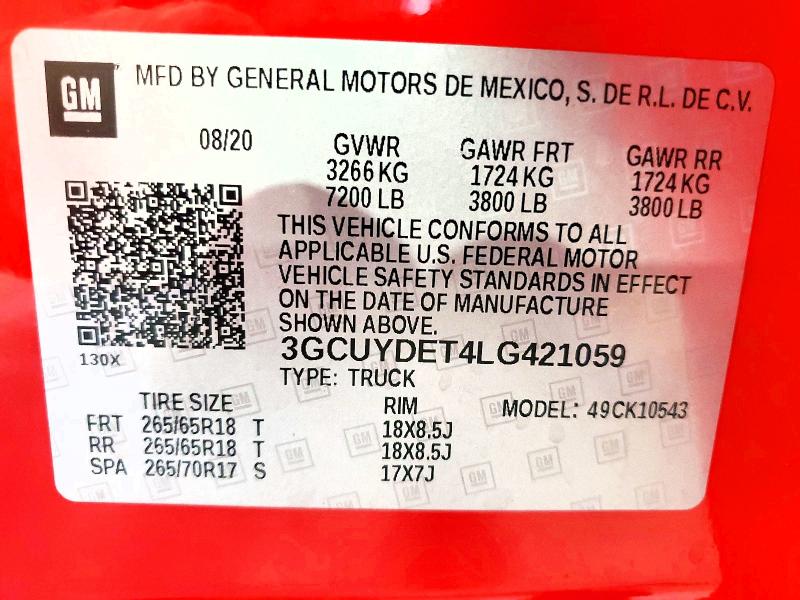 2020 Chevrolet Silverado მანქანა იყიდება აუქციონზე, vin: 3GCUYDET4LG421059, აუქციონის ნომერი: 57006816