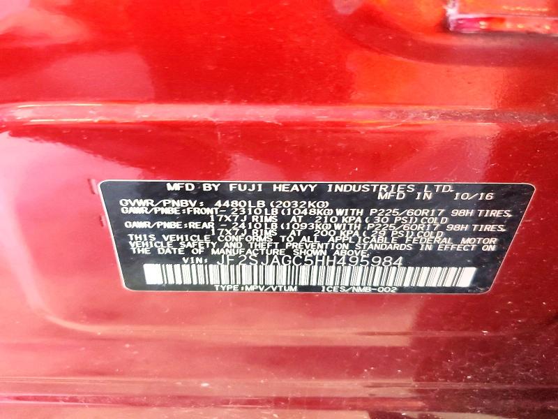 2017 Subaru Forester მანქანა იყიდება აუქციონზე, vin: JF2SJAGC5HH495984, აუქციონის ნომერი: 56816186