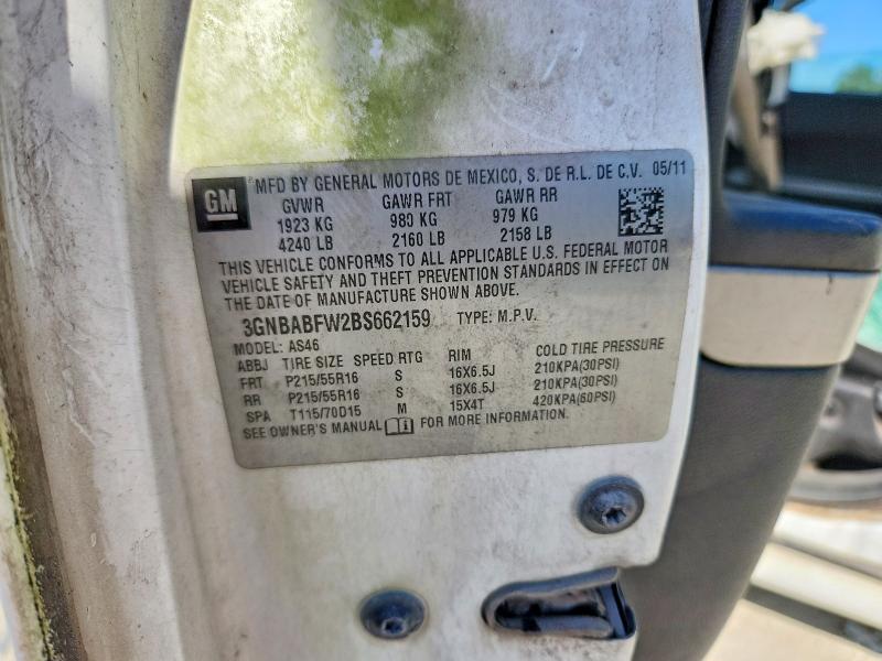 54977776 :رقم المزاد ، 3GNBABFW2BS662159 vin ، 2011 Chevrolet Hhr مزاد بيع