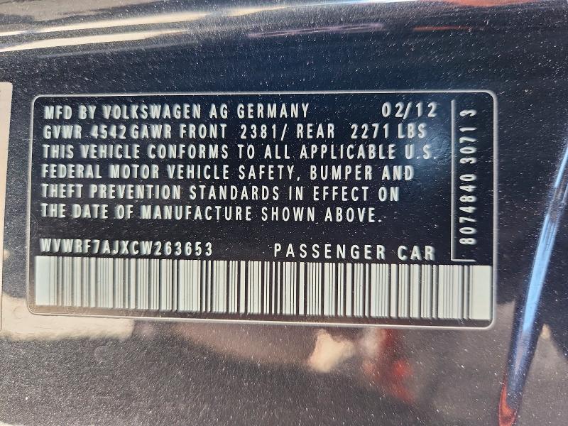 57561286 :رقم المزاد ، WVWRF7AJXCW263653 vin ، 2012 Volkswagen Golf مزاد بيع