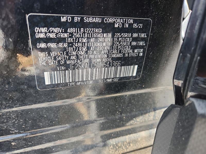 Aukcja sprzedaży 2021 Subaru Forester, vin: JF2SKALC5MH543366, numer aukcji: 58101916