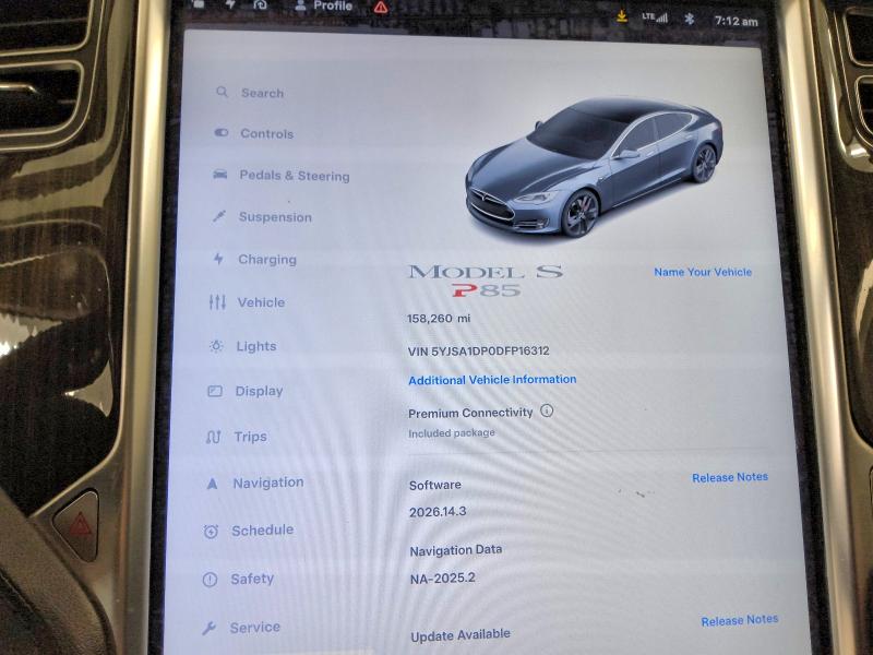 2013 Tesla Model S მანქანა იყიდება აუქციონზე, vin: 5YJSA1DP0DFP16312, აუქციონის ნომერი: 54916386