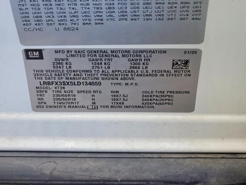 56132946 :رقم المزاد ، LRBFX3SX5LD134659 vin ، 2020 Buick Envision مزاد بيع