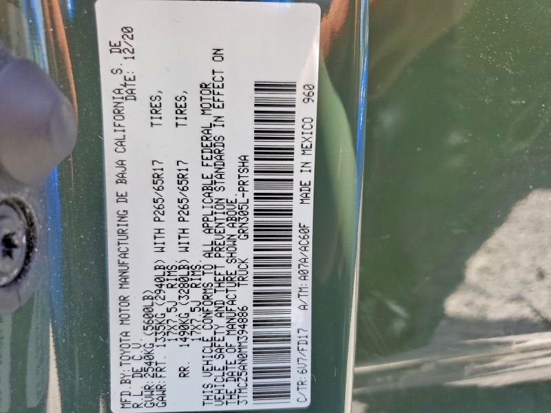 Продажа на аукционе авто 2021 Toyota Tacoma, vin: 3TMCZ5AN0MM394886, номер лота: 58639126