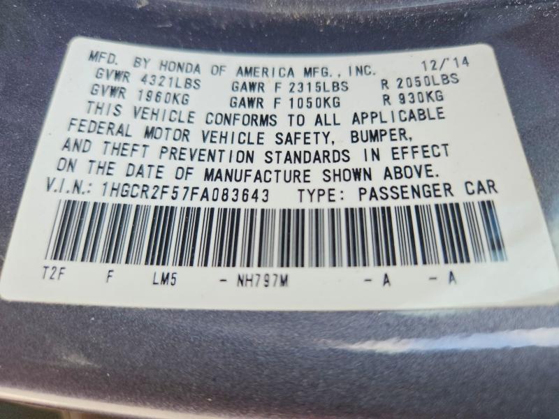 Продажа на аукционе авто 2015 Honda Accord, vin: 1HGCR2F57FA083643, номер лота: 85461915