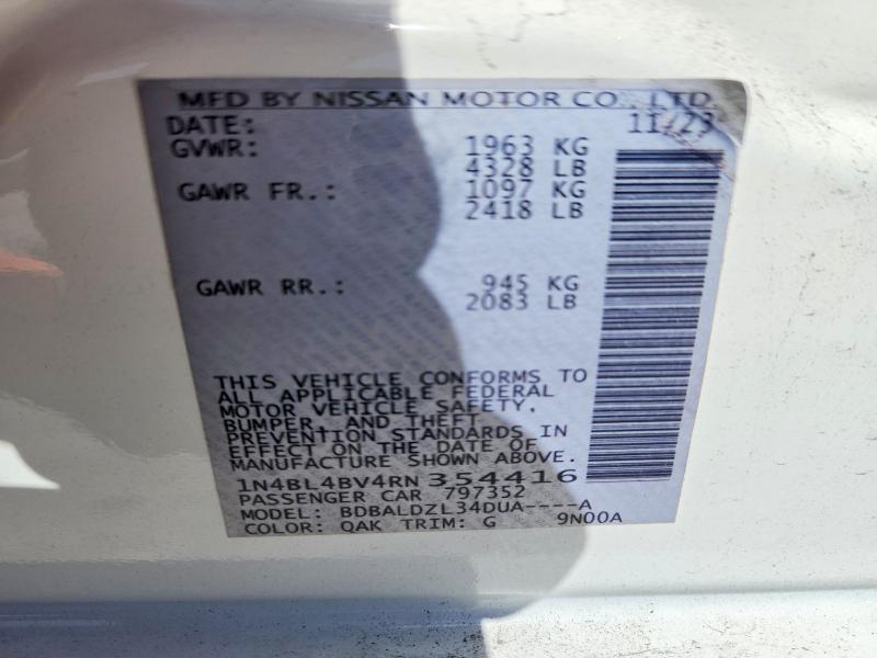 53848606 :رقم المزاد ، 1N4BL4BV4RN354416 vin ، 2024 Nissan Altima 4 D مزاد بيع