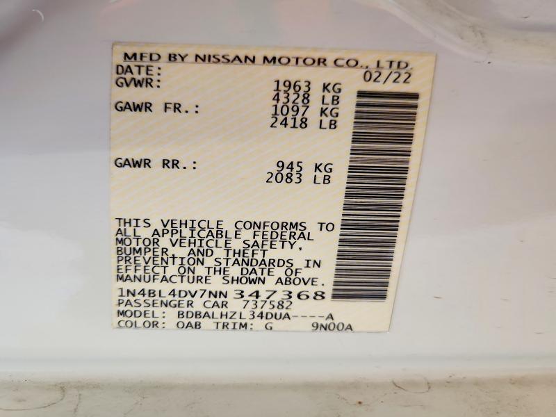 Продажа на аукционе авто 2022 Nissan Altima, vin: 1N4BL4DV7NN347368, номер лота: 56618666