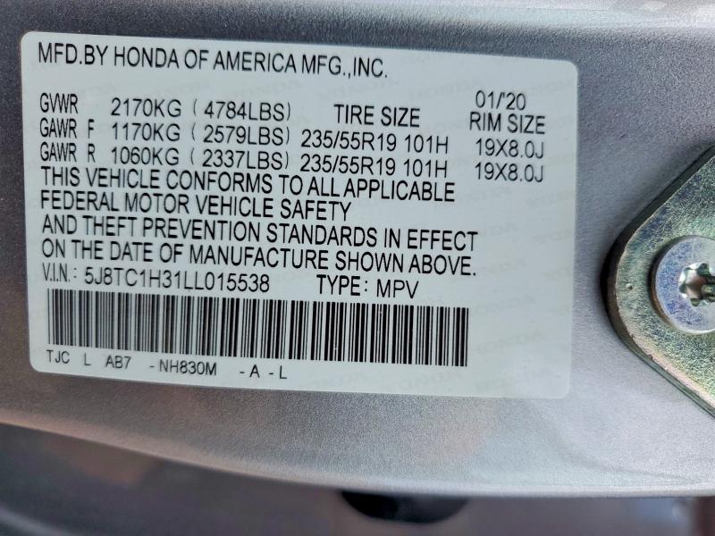 Продажа на аукционе авто 2020 Acura Rdx, vin: 5J8TC1H31LL015538, номер лота: 58382086