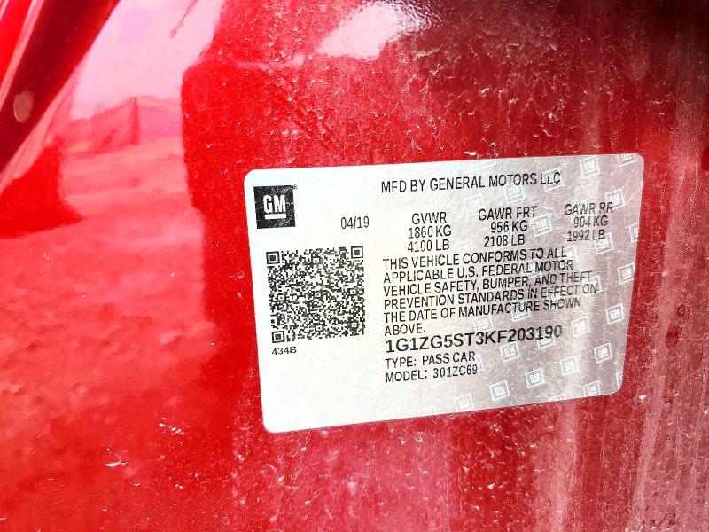 2019 Chevrolet Malibu მანქანა იყიდება აუქციონზე, vin: 1G1ZG5ST3KF203190, აუქციონის ნომერი: 55912606