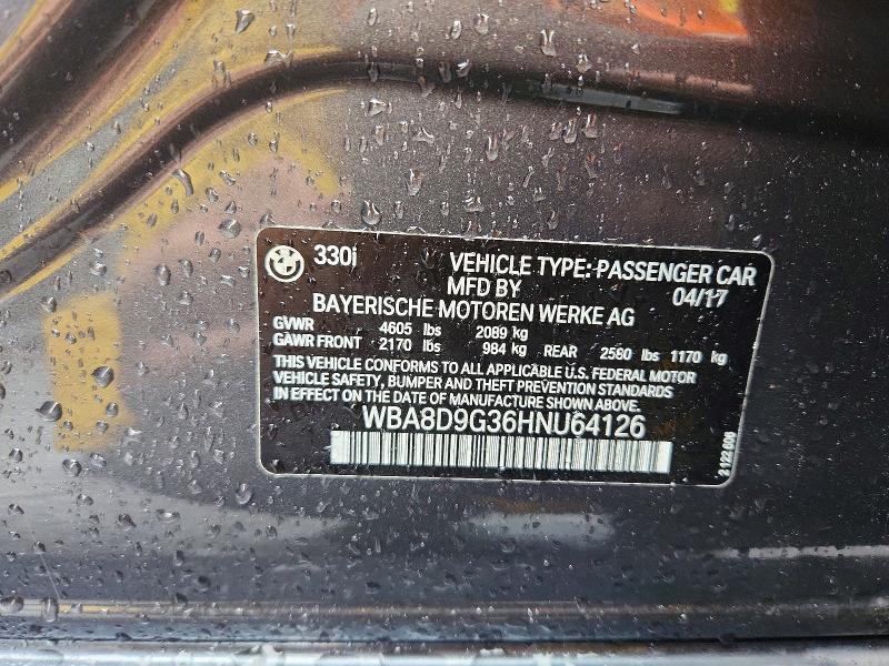 2017 Bmw 330 მანქანა იყიდება აუქციონზე, vin: WBA8D9G36HNU64126, აუქციონის ნომერი: 58519306