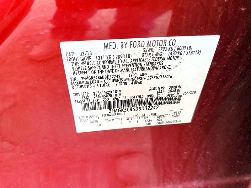 57913066 :رقم المزاد ، 2FMGK5C86DBD32242 vin ، 2013 Ford Flex مزاد بيع