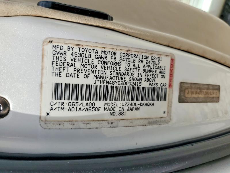 Aukcja sprzedaży 2002 Lexus Sc, vin: JTHFN48Y620002415, numer aukcji: 58236126