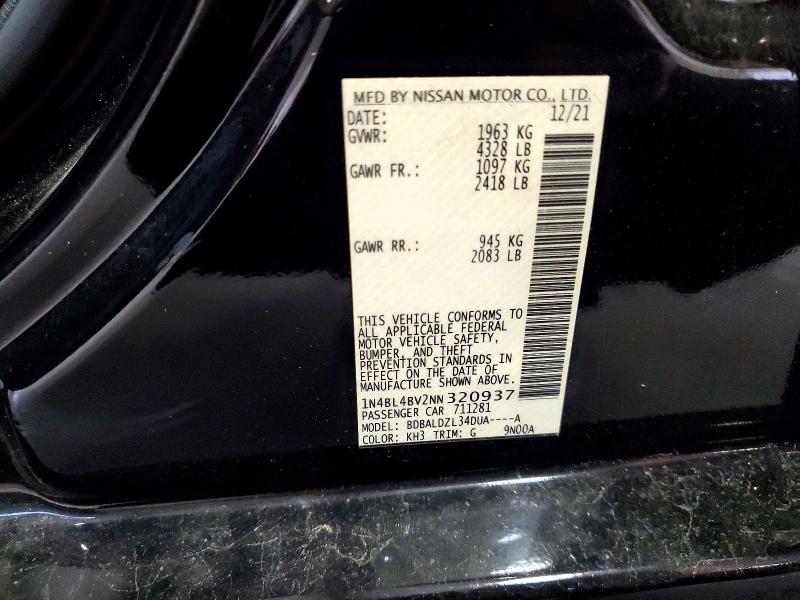 58105216 :رقم المزاد ، 1N4BL4BV2NN320937 vin ، 2022 Nissan Altima مزاد بيع