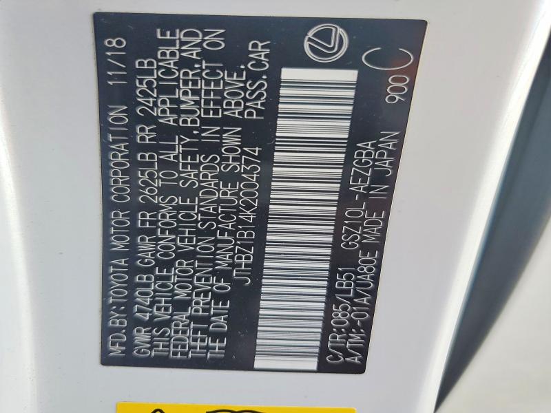 2019 Lexus Es მანქანა იყიდება აუქციონზე, vin: JTHBZ1B14K2004374, აუქციონის ნომერი: 57415696