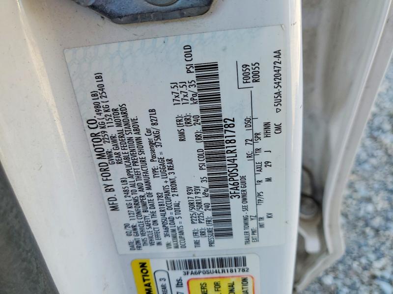 Продаж на аукціоні авто 2020 Ford Fusion, vin: 3FA6P0SU4LR181782, номер лоту: 58628156